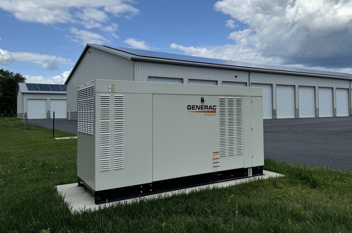 Generator-backed heated indoor RV storage at Heritage RV Storage